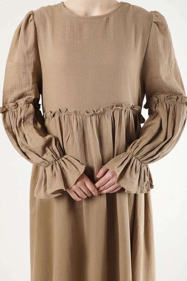 Shirred Detail Dress Milk Brown