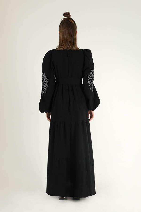 Shirred Detailed Belted Dress Black