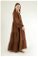 Shirred Detailed Belted Dress Brown - Thumbnail