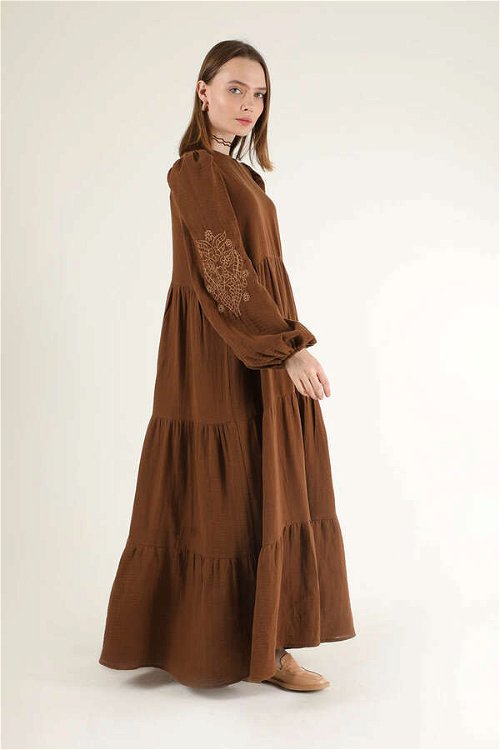 Shirred Detailed Belted Dress Brown
