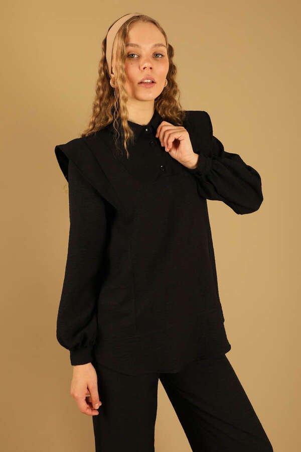 Shoulder Detailed Tunic Suit Black