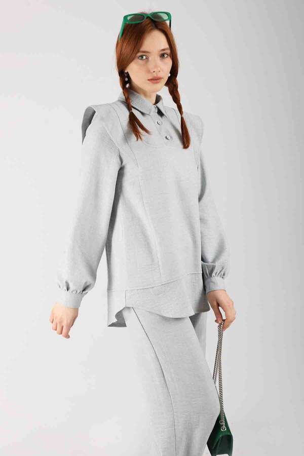 Shoulder Detailed Tunic Suit Grey