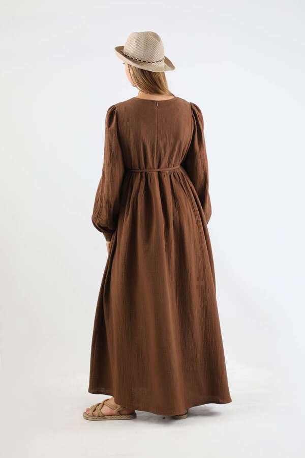 Side Gathered Dress Brown