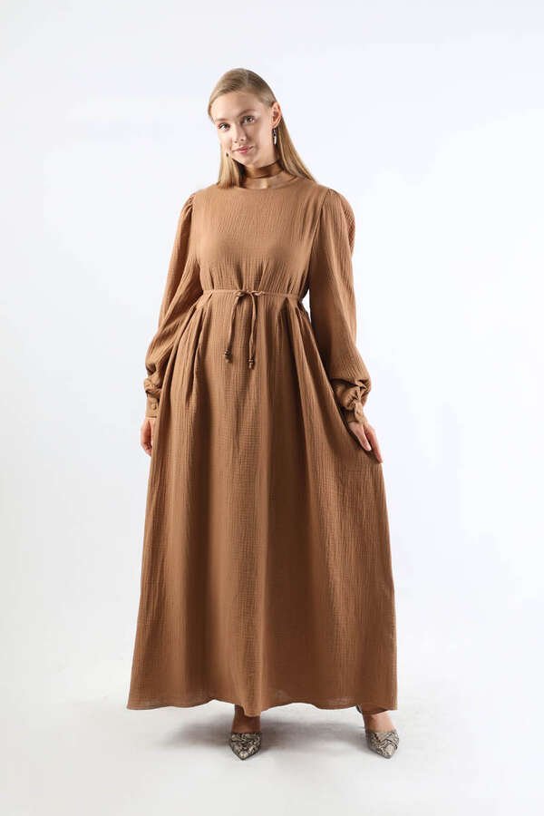 Side Gathered Dress Camel