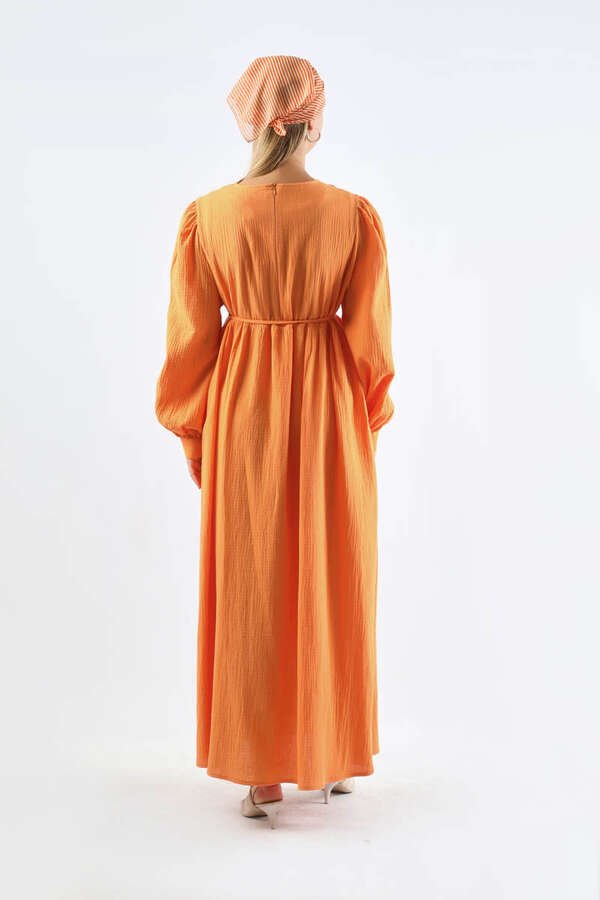 Side Gathered Dress Orange