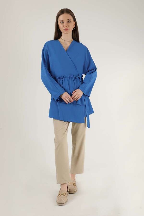 Zulays - Side Tie Kimono Tunic Blue