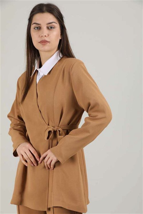 Side Tied Tunic Suit Camel