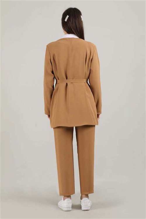 Side Tied Tunic Suit Camel