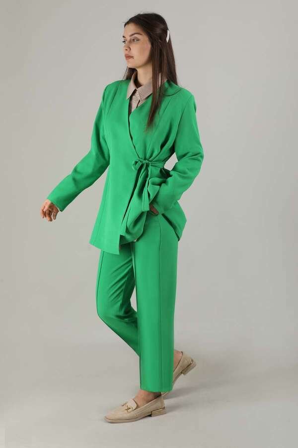 Side Tied Tunic Suit Green