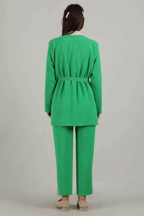 Side Tied Tunic Suit Green