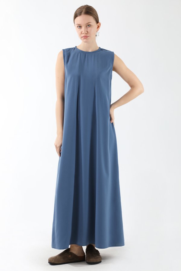 Zulays - Sıfır Kol Uzun İçlik Elbise İndigo
