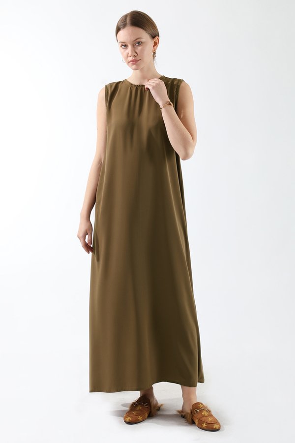 Zulays - Sıfır Kol Uzun İçlik Elbise Kahverengi