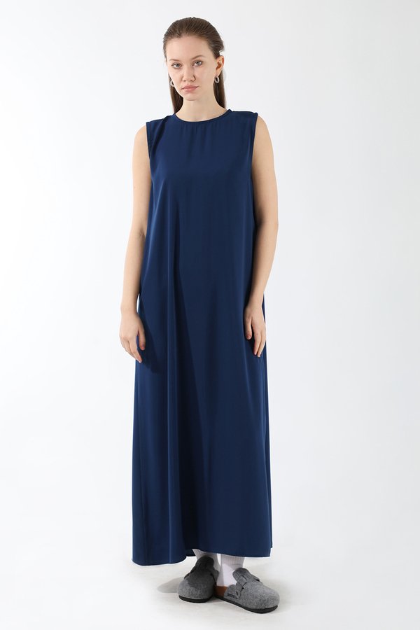 Zulays - Sıfır Kol Uzun İçlik Elbise Lacivert
