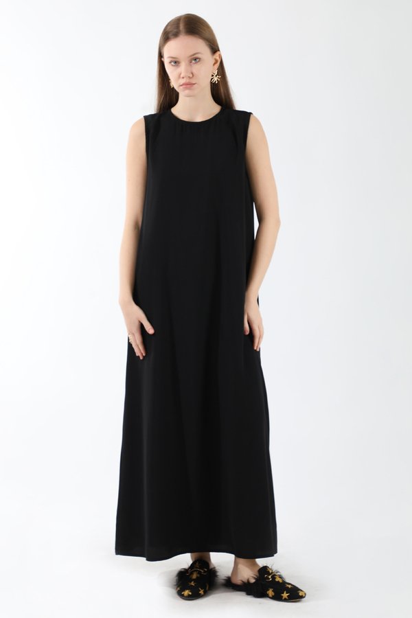 Zulays - Sıfır Kol Uzun İçlik Elbise Siyah