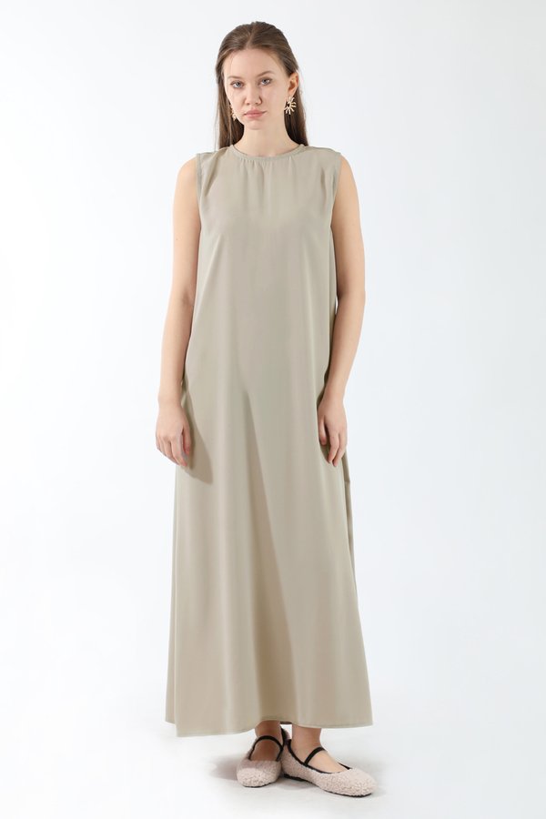 Zulays - Sıfır Kol Uzun İçlik Elbise Taş