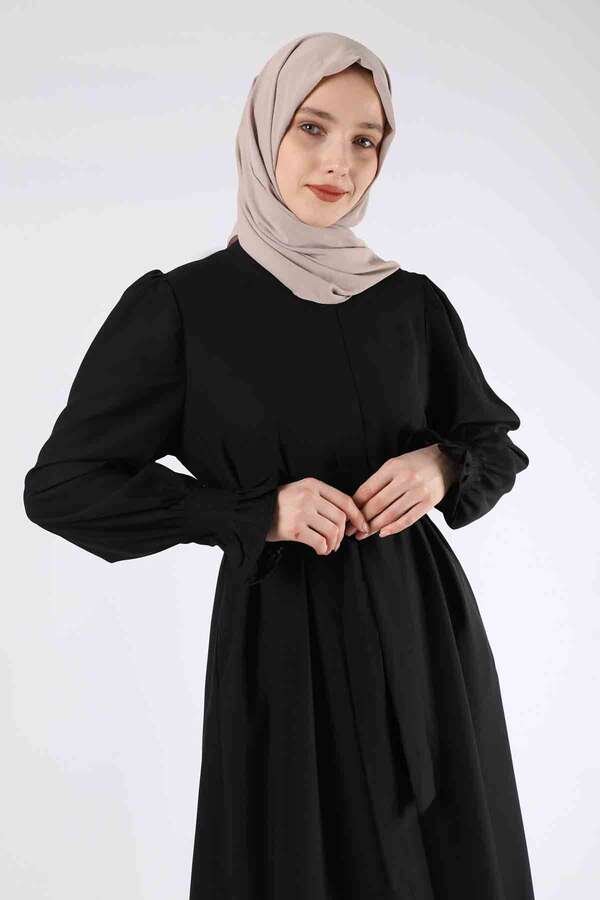 Sleeves Pleated Dress Abaya Black