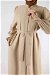 Sleeves Pleated Dress Abaya Cream - Thumbnail