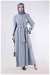 Sleeves Pleated Dress Abaya Gray - Thumbnail