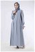 Sleeves Pleated Dress Abaya Gray - Thumbnail