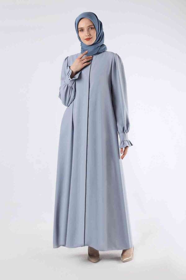 Sleeves Pleated Dress Abaya Gray