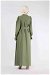 Sleeves Pleated Dress Abaya Khaki - Thumbnail