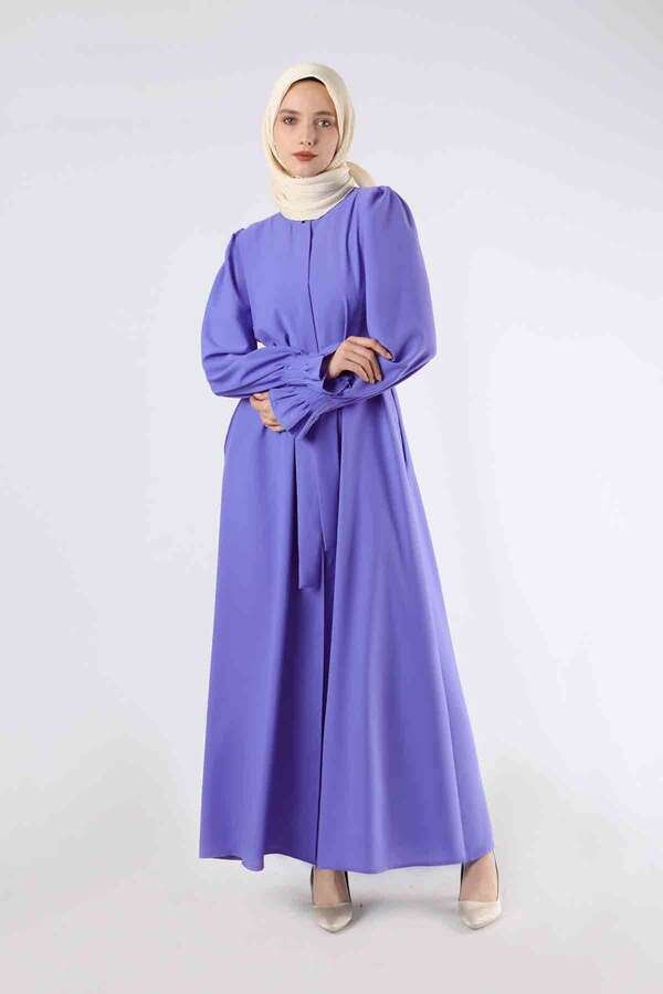 Zulays - Sleeves Pleated Dress Abaya Lilac