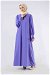 Sleeves Pleated Dress Abaya Lilac - Thumbnail