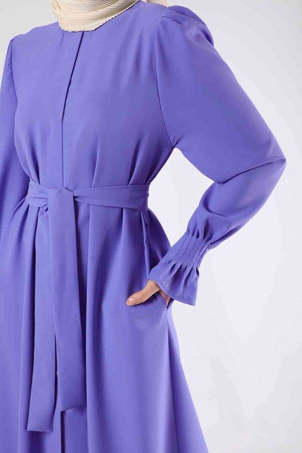 Sleeves Pleated Dress Abaya Lilac