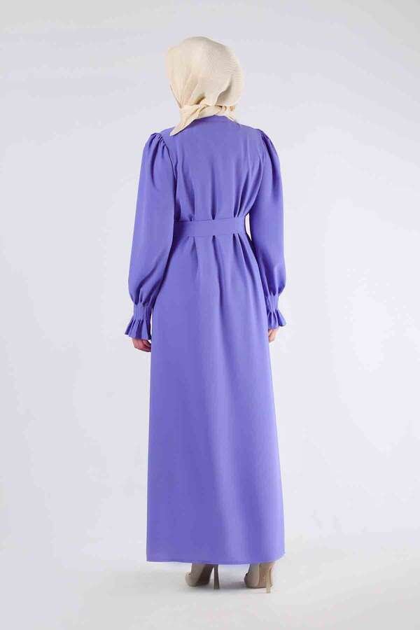 Sleeves Pleated Dress Abaya Lilac