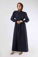 Zulays - Sleeves Pleated Dress Abaya Navy Blue