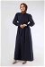 Sleeves Pleated Dress Abaya Navy Blue - Thumbnail