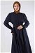 Sleeves Pleated Dress Abaya Navy Blue - Thumbnail