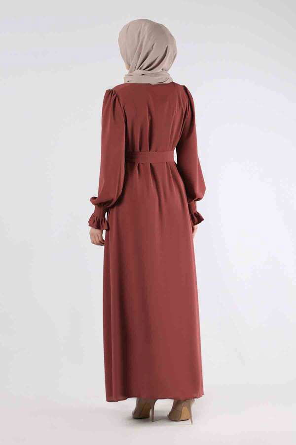 Sleeves Pleated Dress Abaya Tile