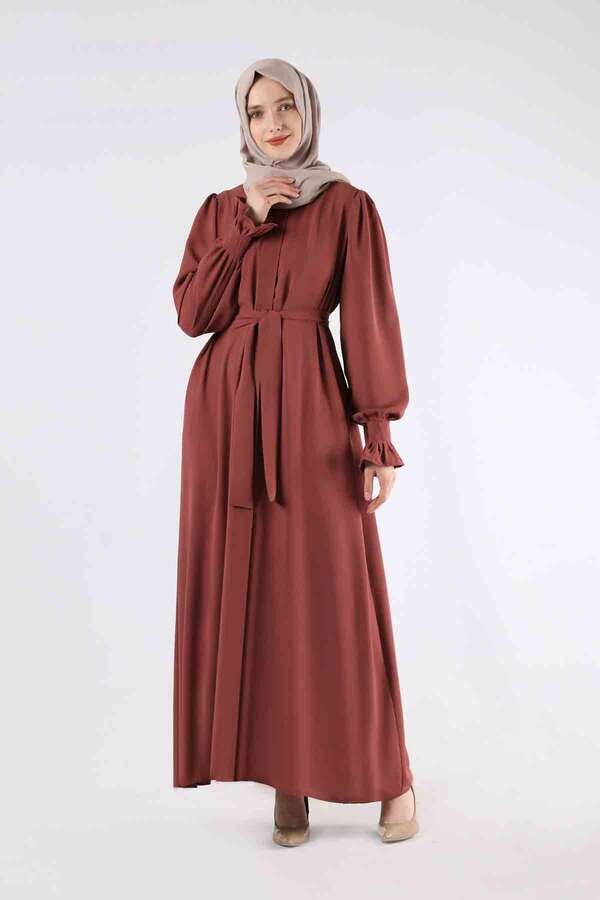 Zulays - Sleeves Pleated Dress Abaya Tile