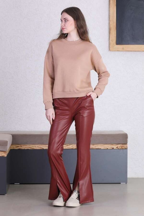 Spanish Leg Leather Trousers Burgundy
