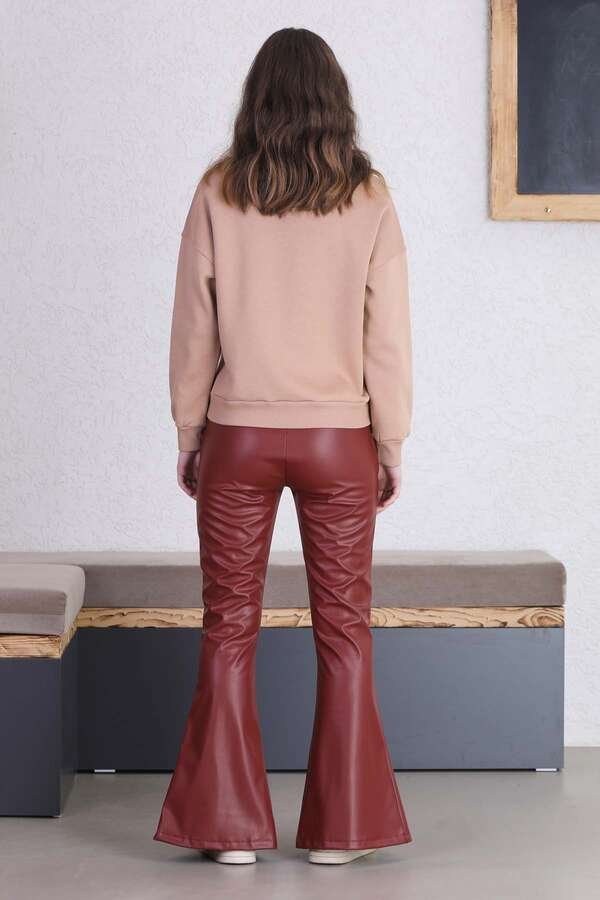 Spanish Leg Leather Trousers Burgundy