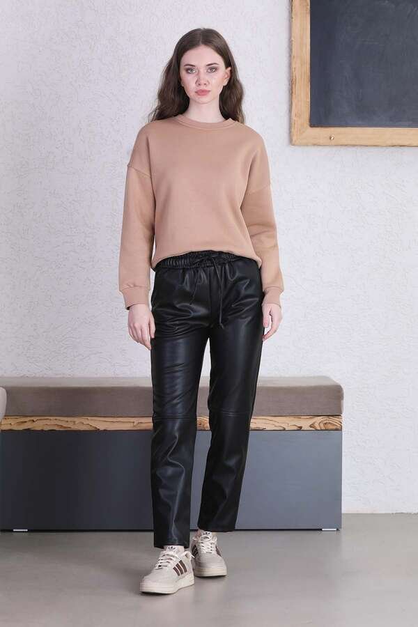 Zulays - Seam Marked Leather Trousers Black