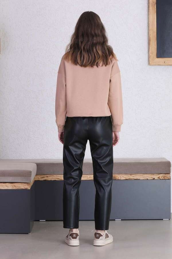 Seam Marked Leather Trousers Black