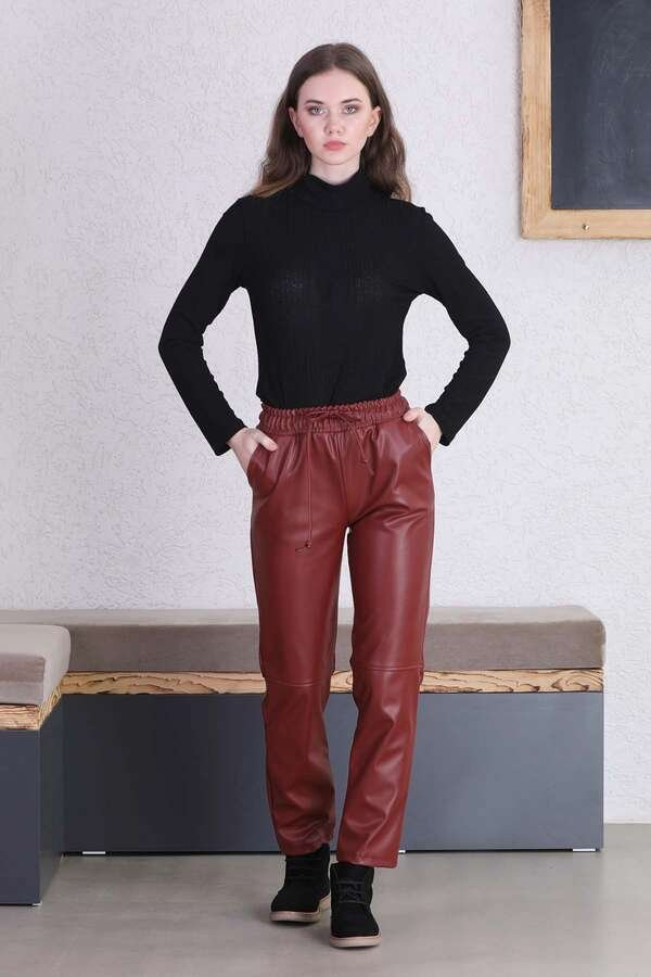 Zulays - Seam Marked Leather Trousers Burgundy