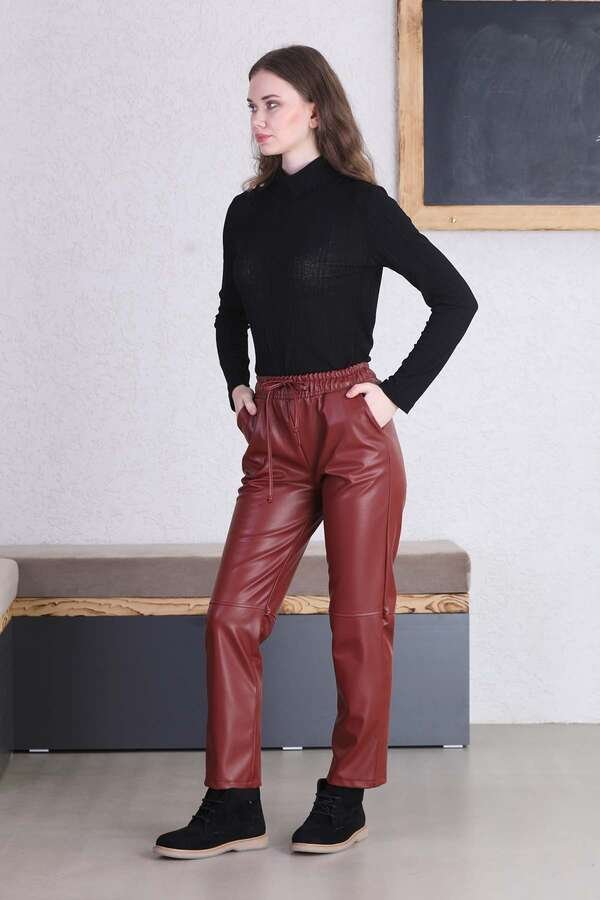 Seam Marked Leather Trousers Burgundy