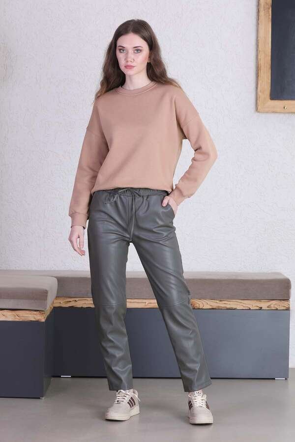 Zulays - Seam Marked Leather Trousers Gray