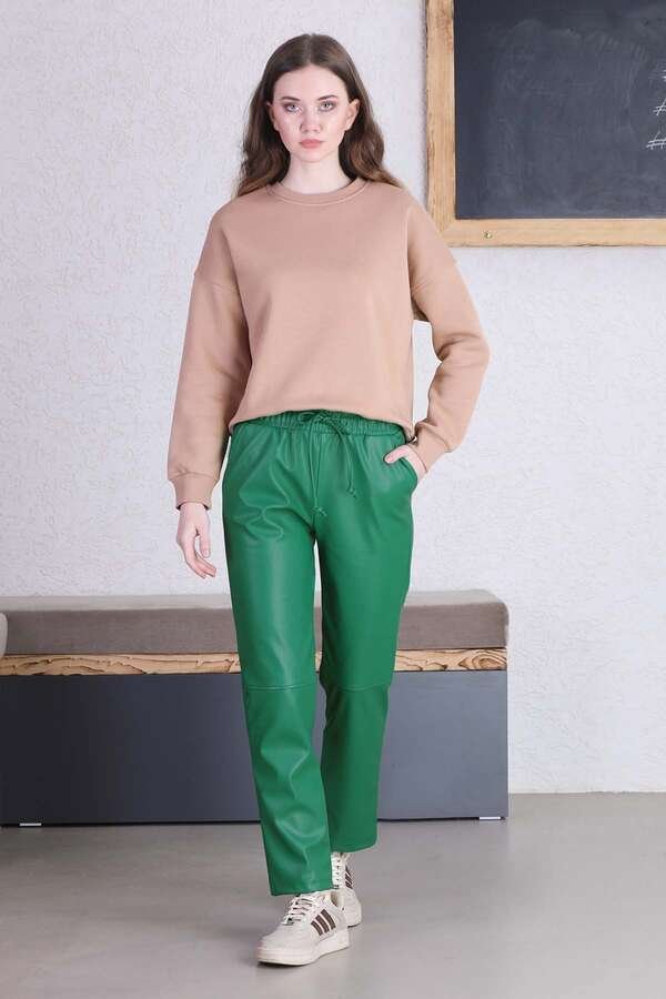Seam Marked Leather Trousers Green