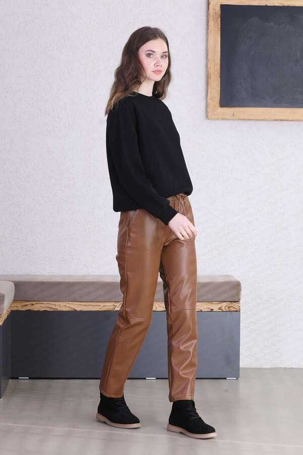 Seam Marked Leather Trousers Tan