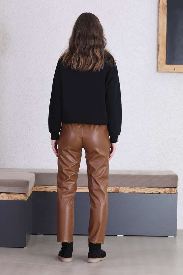 Seam Marked Leather Trousers Tan