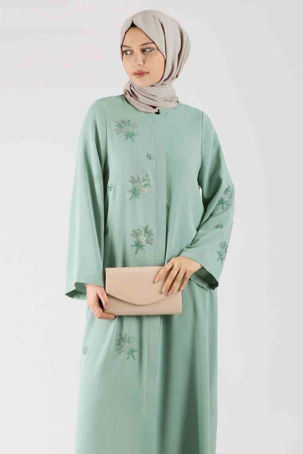 Stone Printed Abaya Mint