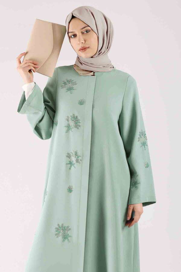 Stone Printed Abaya Mint