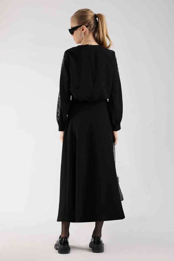 Stone Printed Skirt Suit Black