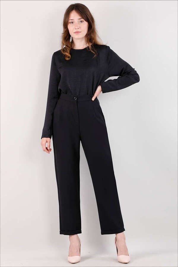 Straight Fabric Trousers Black