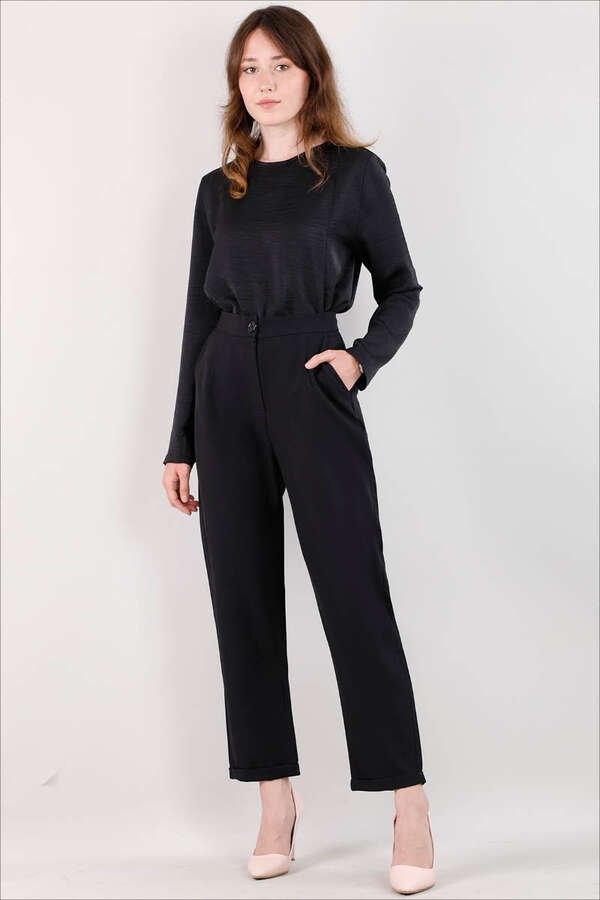Straight Fabric Trousers Black