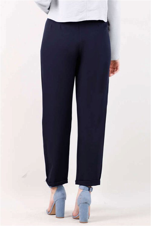 Straight Fabric Trousers Navy Blue